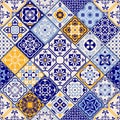 Seamless colorful patchwork in turkish style. Hand drawn background. Azulejos tiles patchwork. Portuguese and Spain decor. Islam Royalty Free Stock Photo